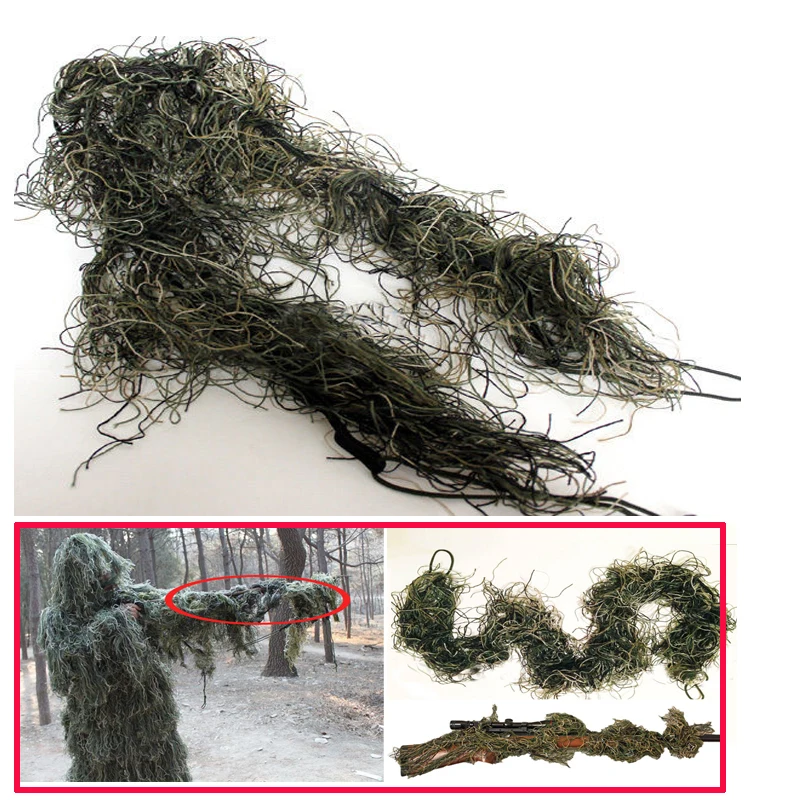 Trajes Ghillie con diseño de hierba verde desierto, envoltura elástica para caza, cubierta de camuflaje para caza en la jungla al aire libre, accesorio de ropa - imagen 4