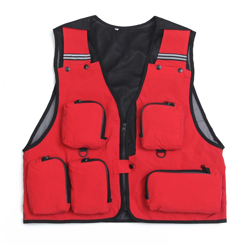Ropa de pesca de secado rápido con múltiples bolsillos para exteriores, chaleco de malla de caza para hombre, chaleco de fotografía con logotipo personalizado, chaleco de ocio - imagen 4