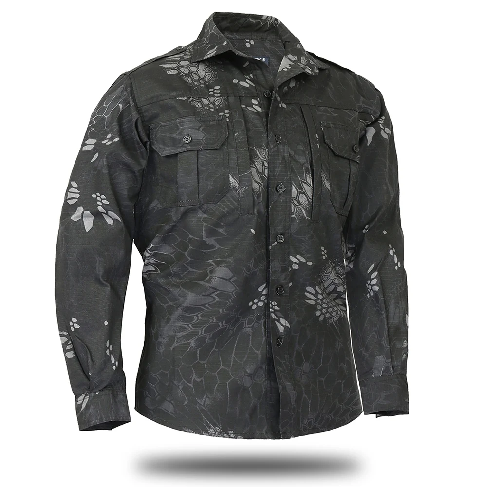 Mege-Camisa de manga larga de estilo militar para hombre, camisa de camuflaje táctico del Ejército de EE. UU., blusa informal Ripstop, otoño y primavera - imagen 4