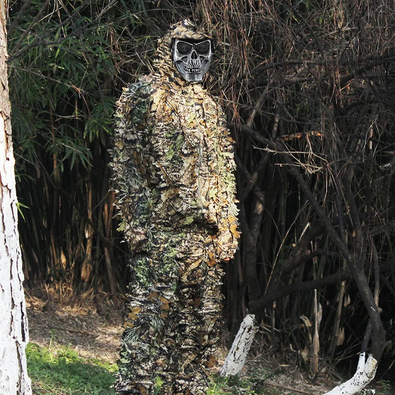 Traje Ghillie 3D de hoja de arce para caza, chaqueta y pantalones de camuflaje para francotirador en el bosque al aire libre, Airsoft, novedad - imagen 5