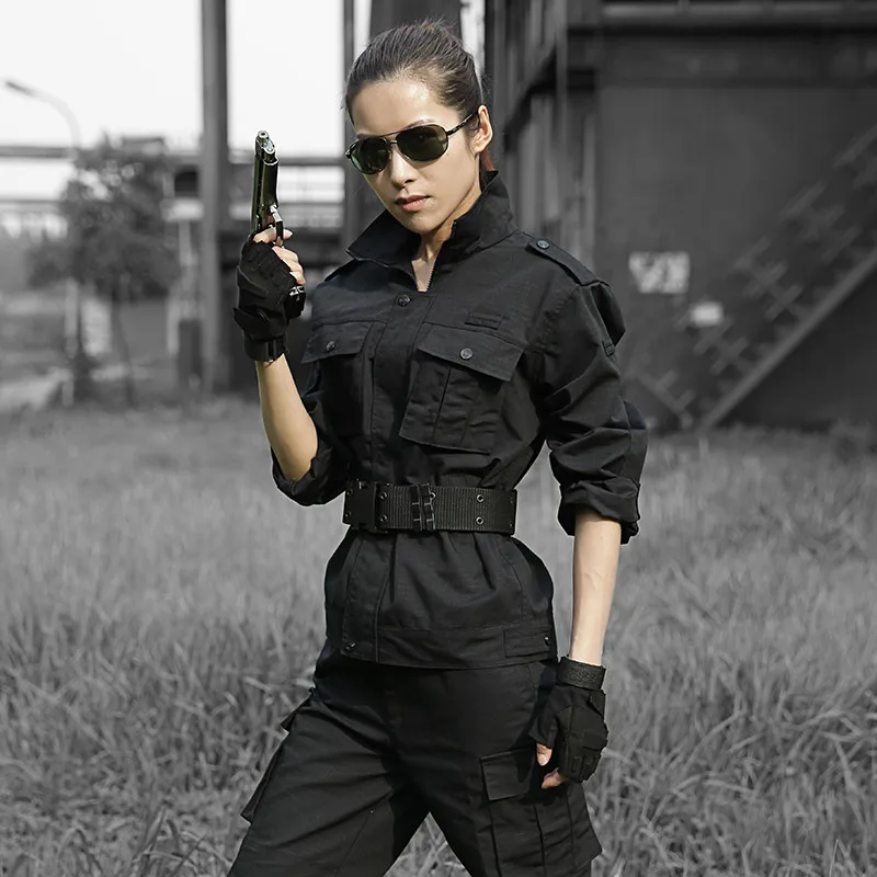 Ropa de caza negra para hombre, uniformes de caza, camisa táctica de senderismo y pantalones Cargo, traje Ghillie para exteriores - imagen 4