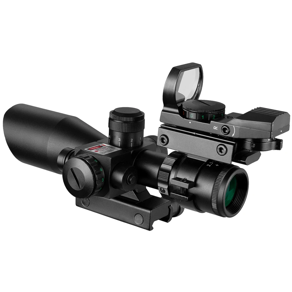 Mira telescópica para Rifle táctica R, mira telescópica iluminada para caza con láser + traje combinado de punto rojo reflejo, buena calidad, 2,5-10x40 - imagen 4