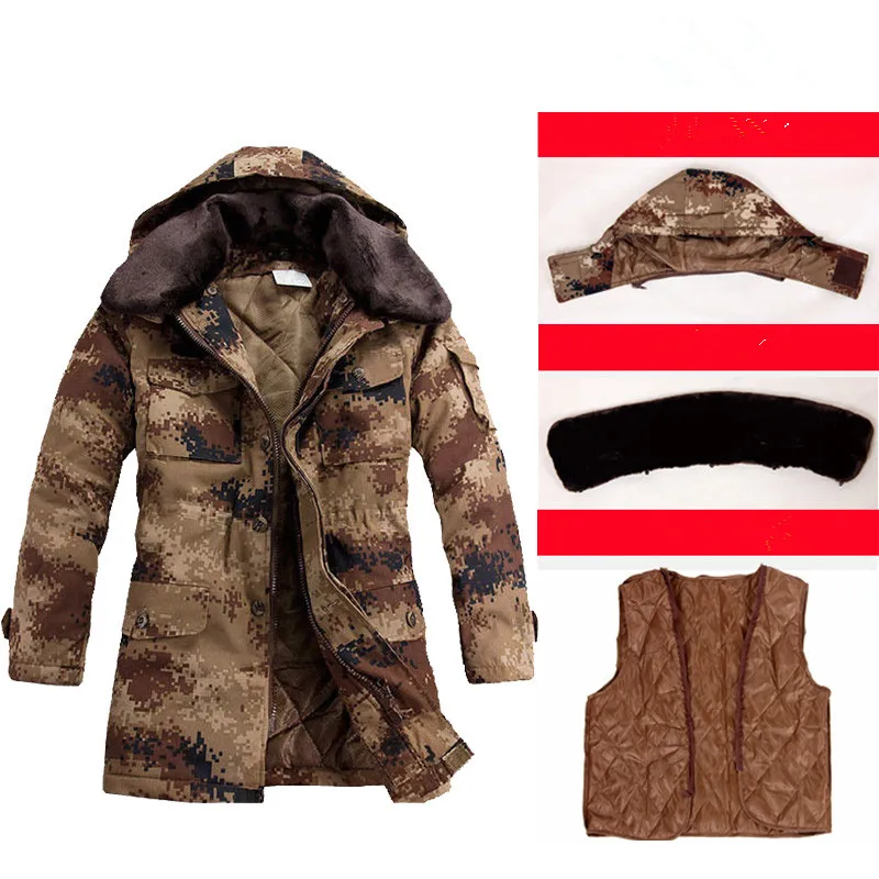 Abrigo de camuflaje de algodón grueso para hombre, chaqueta impermeable térmica para exteriores, con capucha de talla grande, chaleco con forro desmontable - imagen 4