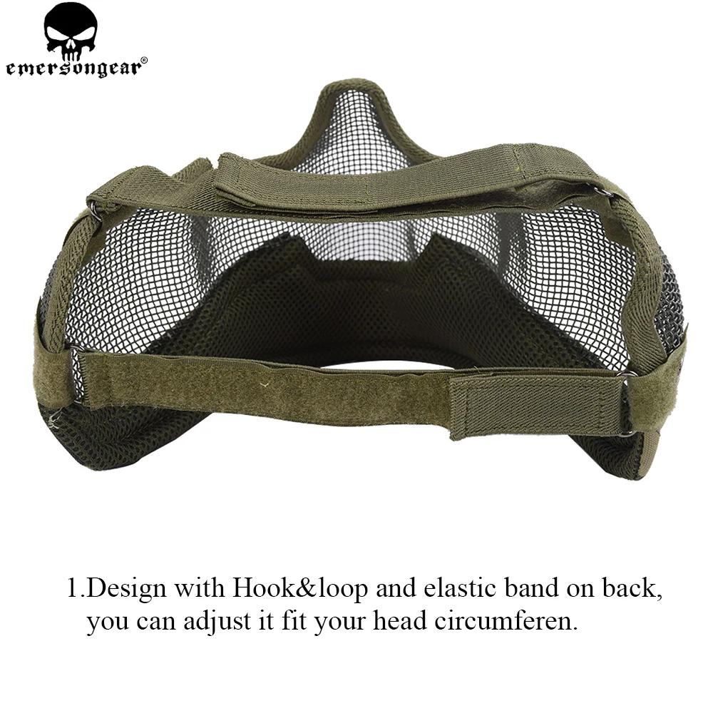EMERSONGEAR-mascarilla protectora de media cara, máscara de malla metálica V2 Strike, Airsoft, caza, militar, Emerson BD6586 - imagen 3