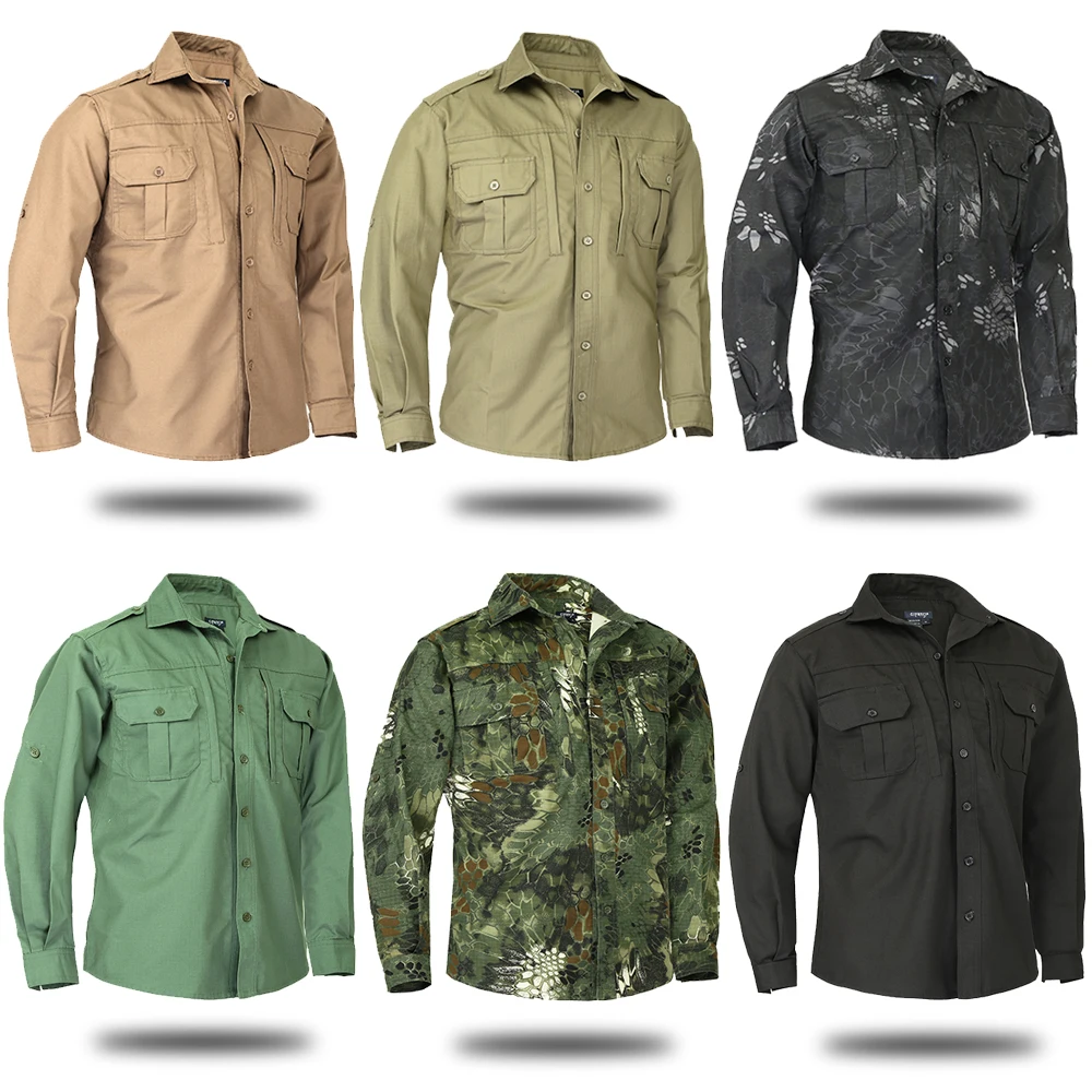 Mege-Camisa de manga larga de estilo militar para hombre, camisa de camuflaje táctico del Ejército de EE. UU., blusa informal Ripstop, otoño y primavera - imagen 3