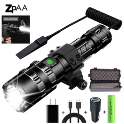 Linterna táctica LED recargable USB – Impermeable alta potencia caza