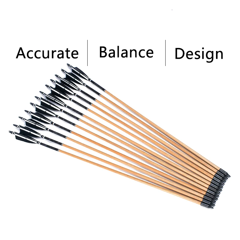 Flechas de tiro con arco de madera hechas a mano, recurvo, arco compuesto, caza, tiro, 25-70 libras, 12 piezas - imagen 3