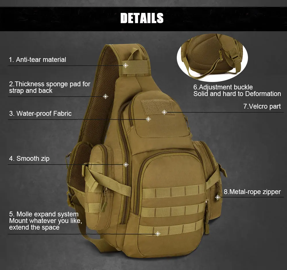 Bolsa de mensajero de hombro impermeable para hombre, bolsa de pecho triangular Molle, mochila para portátil de 14 pulgadas - imagen 5