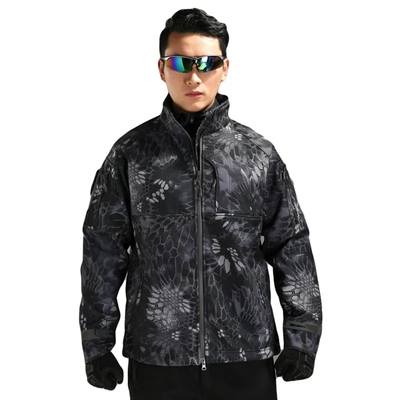 MEGE-Chaqueta cortavientos para hombre, abrigo táctico de piel de tiburón, Softshell, cuello alto, ropa de lana - imagen 3