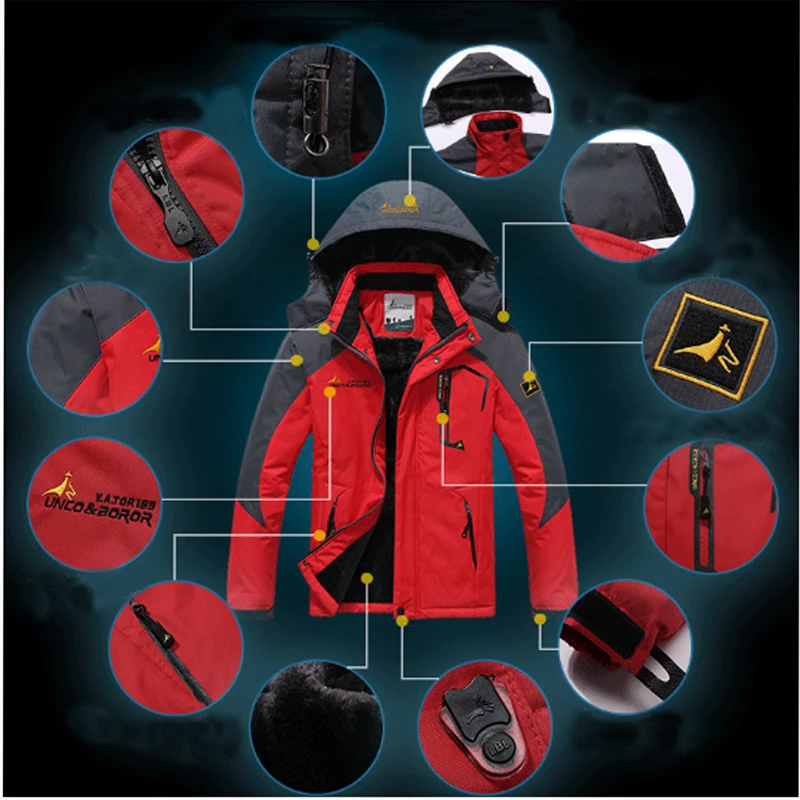 Trajes de pesca impermeables para hombre, abrigos térmicos cálidos con capucha para senderismo, Camping, esquí, escalada, chaquetas de piel al aire libre para Otoño e Invierno - imagen 3
