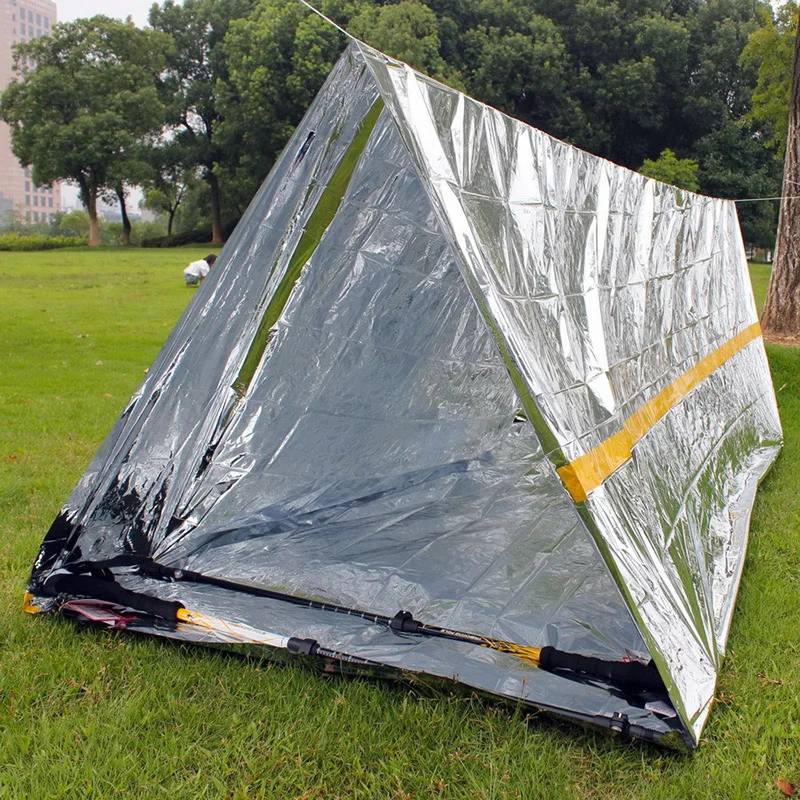 Tienda de refugio de emergencia ligera para 1-2 personas, refugio térmico Mylar, tubo impermeable, reflectante, conserva el calor, equipo de supervivencia - imagen 2