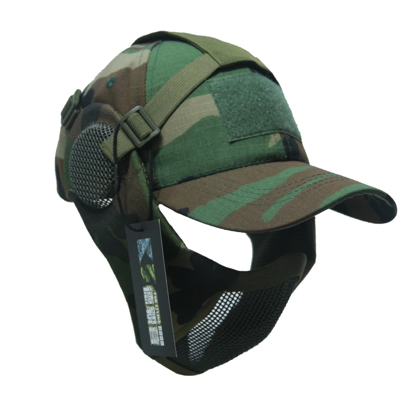 TAK YIYING máscara de malla plegable táctica de camuflaje con protección para los oídos con gorra para caza - imagen 4