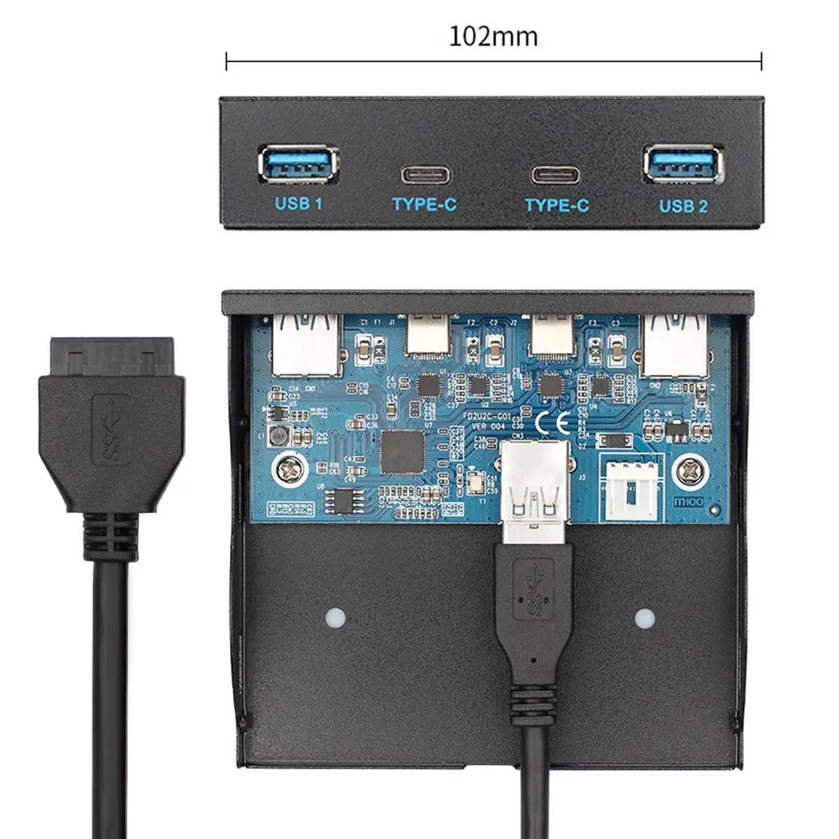 HUB USB 3,0 con 4 puertos, Panel frontal y USB-C a placa base, Cable conector de 20 pines para Bahía flexible de 3,5 pulgadas - imagen 3