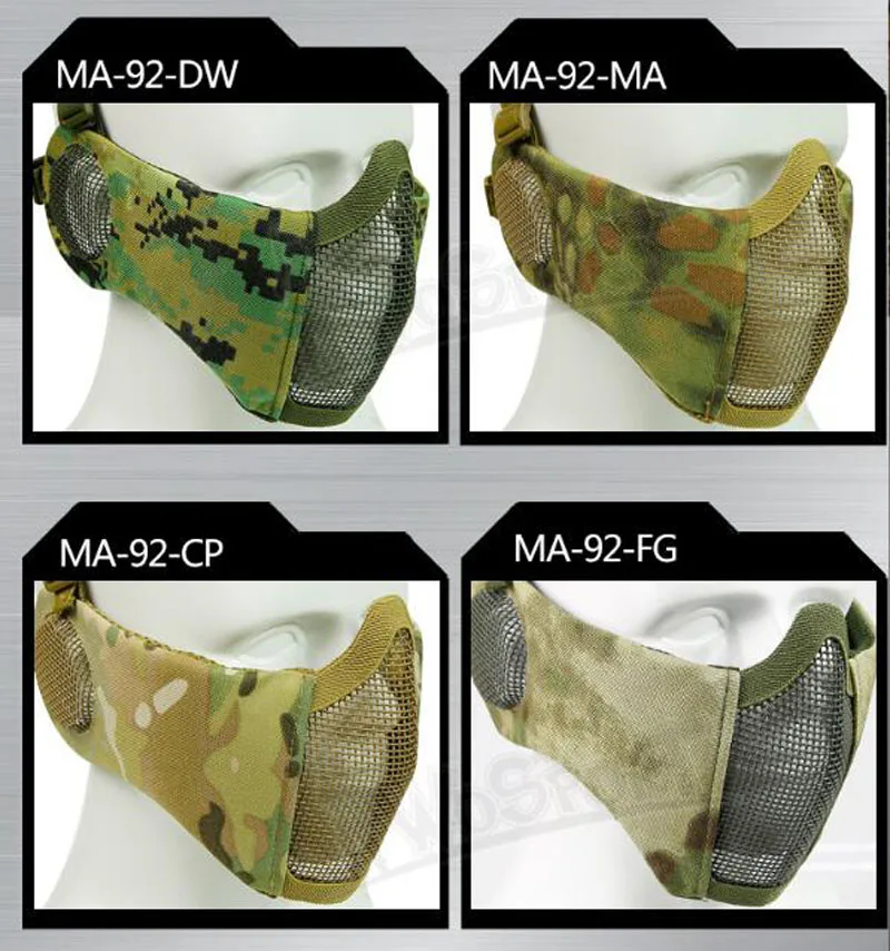 Protección ciclismo táctico caza máscara Metal acero malla media cara inferior Ma-sk con oreja - imagen 2
