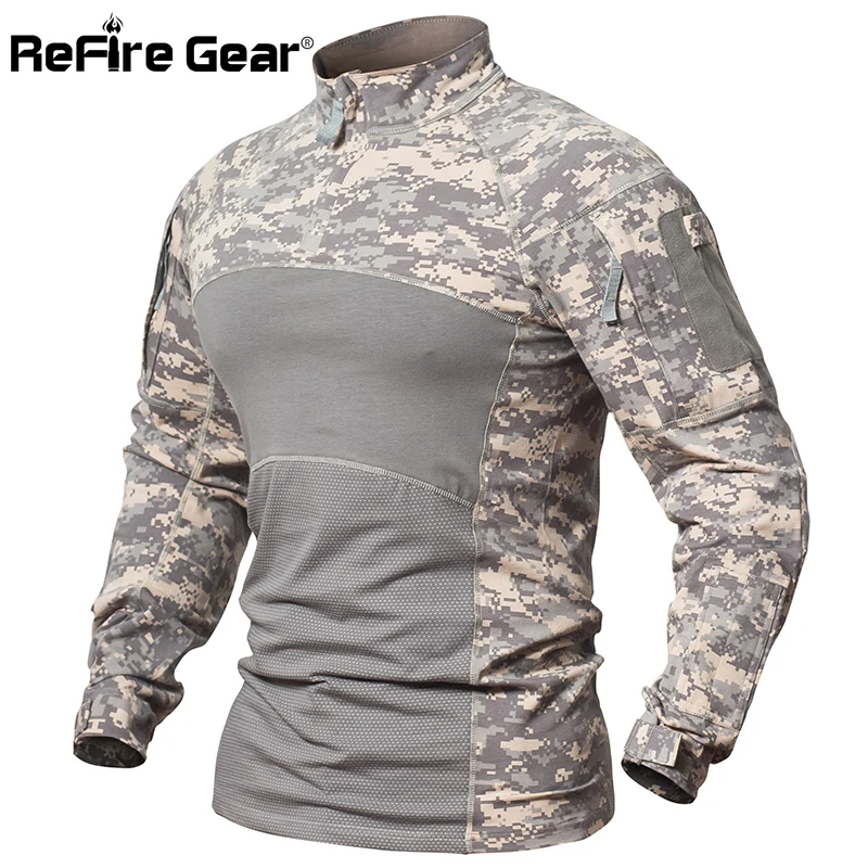 ReFire Gear-camisa de combate táctico para hombre, uniforme militar de algodón, camiseta de camuflaje Multicam, ropa del Ejército de EE. UU., camisa de camuflaje de manga larga - imagen 2