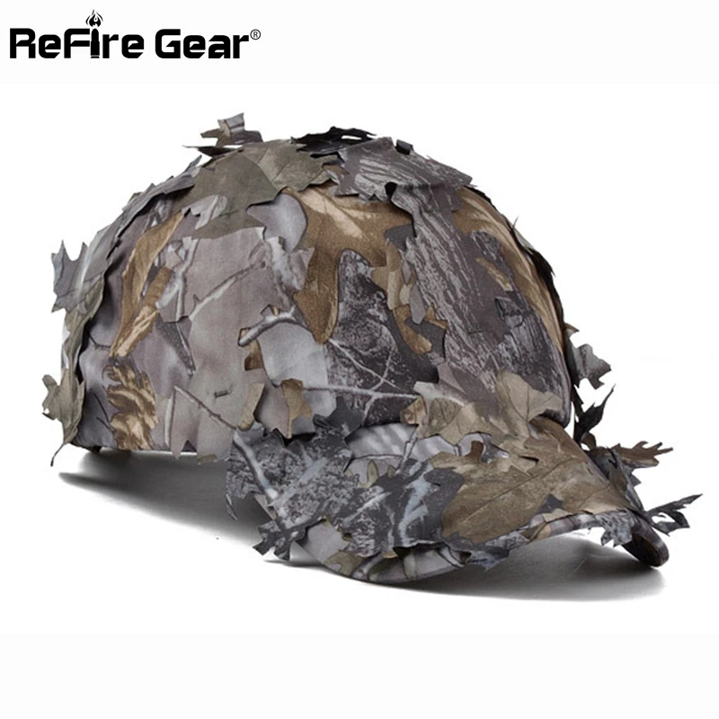 ReFire Gear-Gorra de camuflaje para hombre, gorro de béisbol con estampado de hojas de la selva, camuflaje, secado rápido, Snapback de combate, táctica del ejército, gorras de francotirador - imagen 3