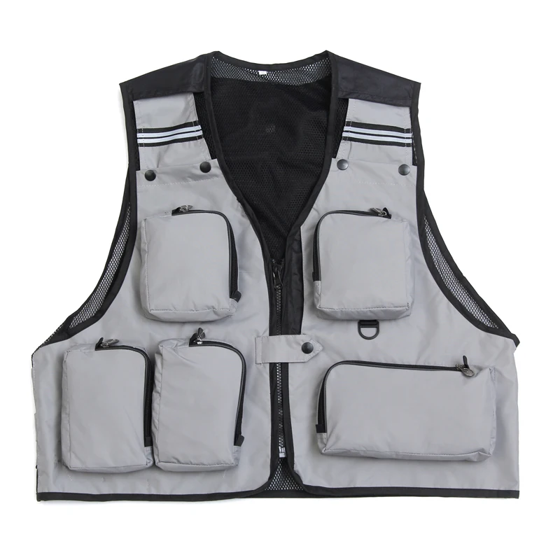 Ropa de pesca de secado rápido con múltiples bolsillos para exteriores, chaleco de malla de caza para hombre, chaleco de fotografía con logotipo personalizado, chaleco de ocio - imagen 2