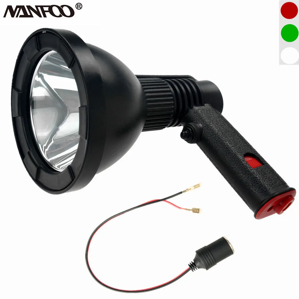 12V 125mm haz de punto perfecto CREE XML2 T6 1200LM 10W LED blanco/verde/rojo luces de caza foco de mano con enchufe hembra de 12V
