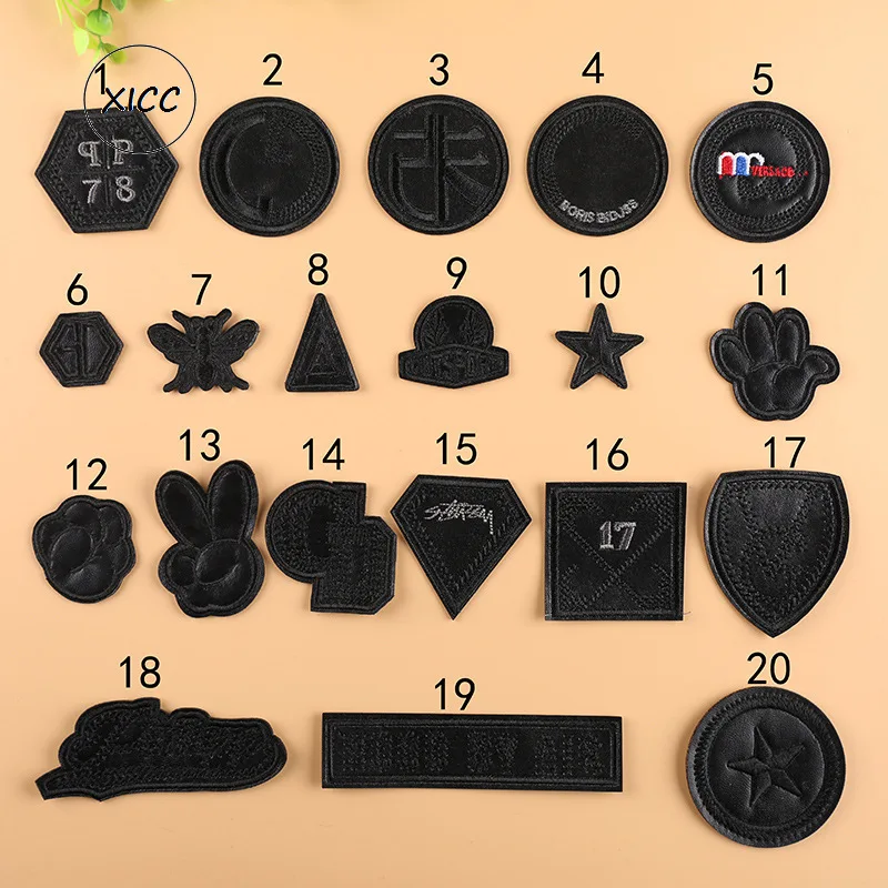 Parches bordados de cuero PU negro para planchar, pegatinas de rayas de estrella, para ropa, zapatos, pantalones, bolsas, apliques, insignia - imagen 2