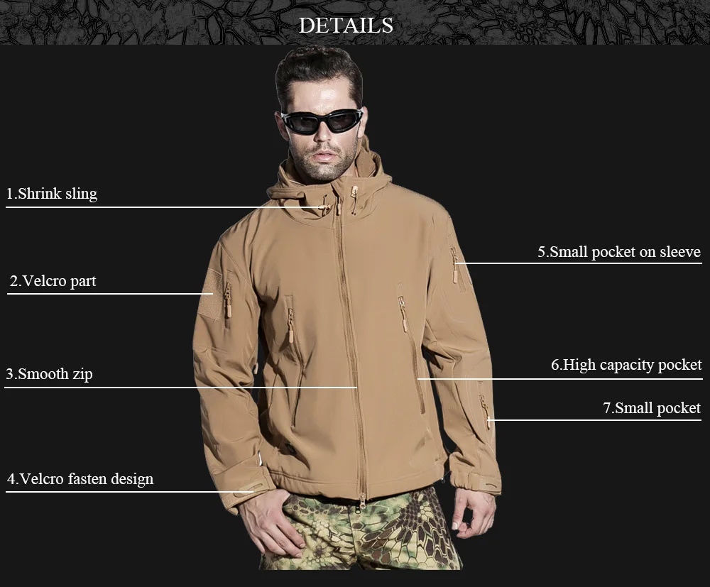 SINAIRSOFT-Chaqueta táctica militar para hombre, cortavientos impermeable para deportes al aire libre, Camuflaje, caza, Camping, senderismo - imagen 4