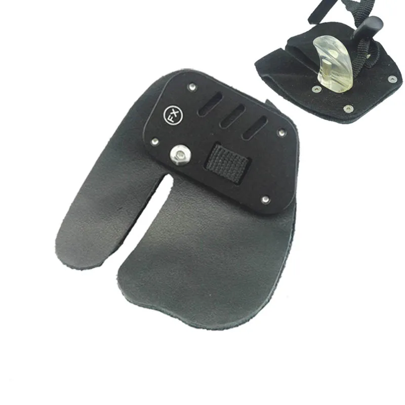 Protector de dedo para tiro con arco, guante de cuero, almohadilla protectora de aleación de aluminio, 1 ud. - imagen 3