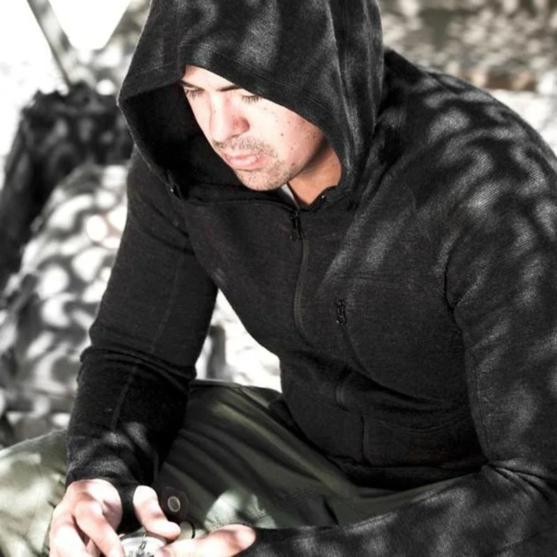 Sudadera fina con capucha para hombre, abrigo de punto para deportes al aire libre, senderismo, escalada, chaqueta táctica de tejido suave, Tops, Otoño e Invierno - imagen 4
