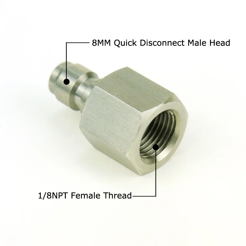 Rosca de enchufe de desconexión rápida 1/8NPT 1/8BSP M10 * 1, pezón de relleno de acero inoxidable para herramienta de aire, adaptador de manguera de relleno de látigo de carga, nuevo - imagen 5