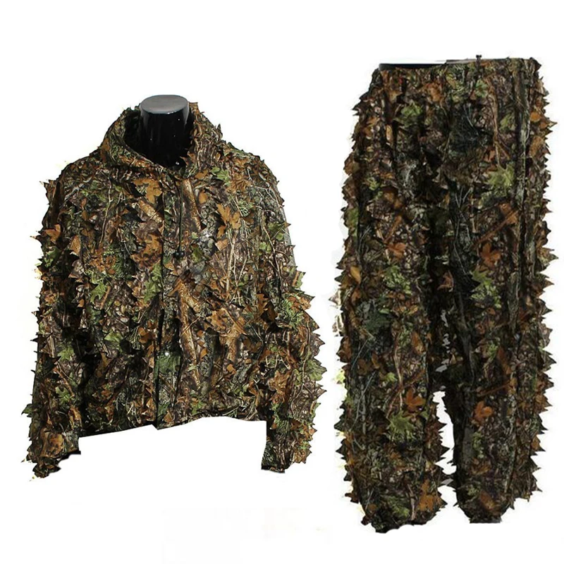 Ropa táctica de caza de hojas 3D para hombre, traje de camuflaje de Paintball, camisa y pantalones para exteriores - imagen 3