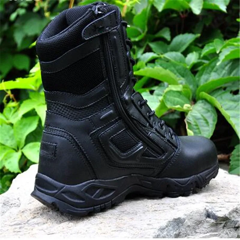 Botas ultraligeras de cuero del ejército para hombre, zapatos de asalto para el desierto, Bota de malla transpirable para exteriores, senderismo, escalada, botines de tubo alto - imagen 5