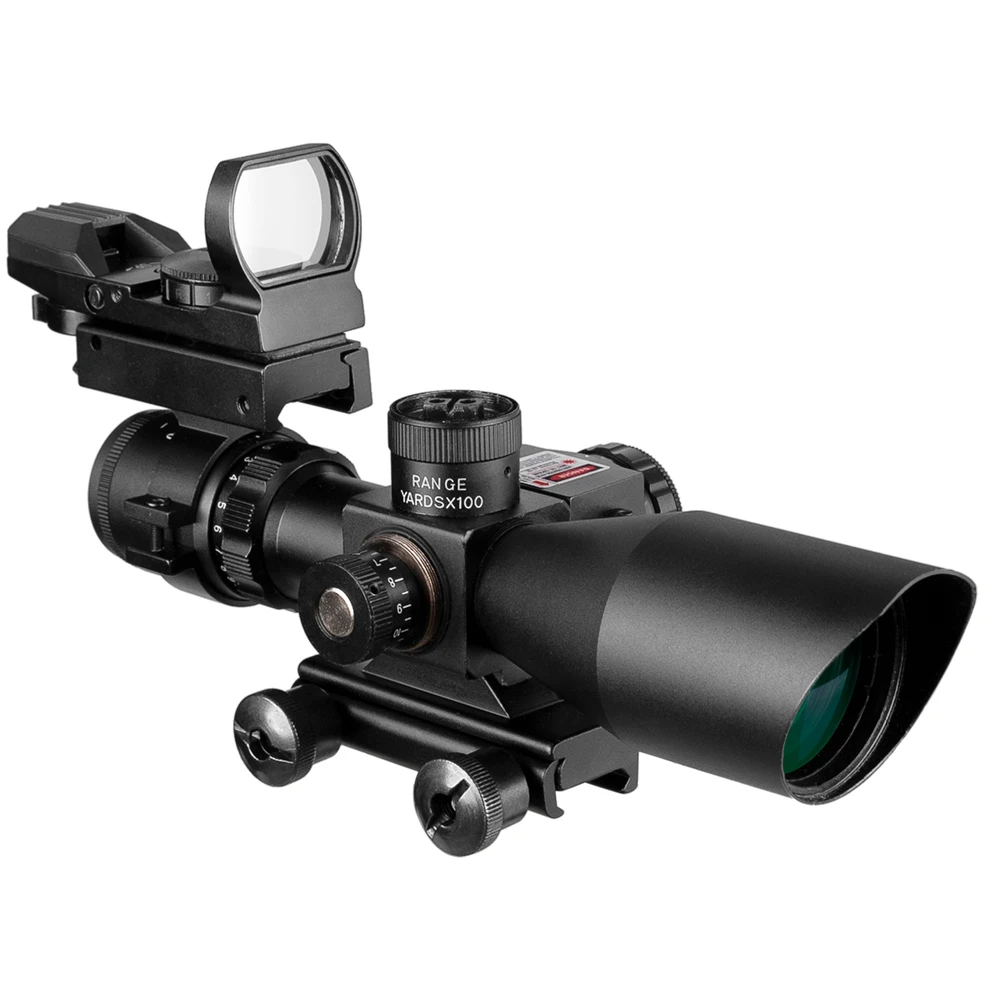 Mira telescópica para Rifle táctica R, mira telescópica iluminada para caza con láser + traje combinado de punto rojo reflejo, buena calidad, 2,5-10x40 - imagen 5