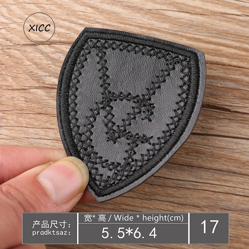 Parches bordados de cuero PU negro para planchar, pegatinas de rayas de estrella, para ropa, zapatos, pantalones, bolsas, apliques, insignia - imagen 4