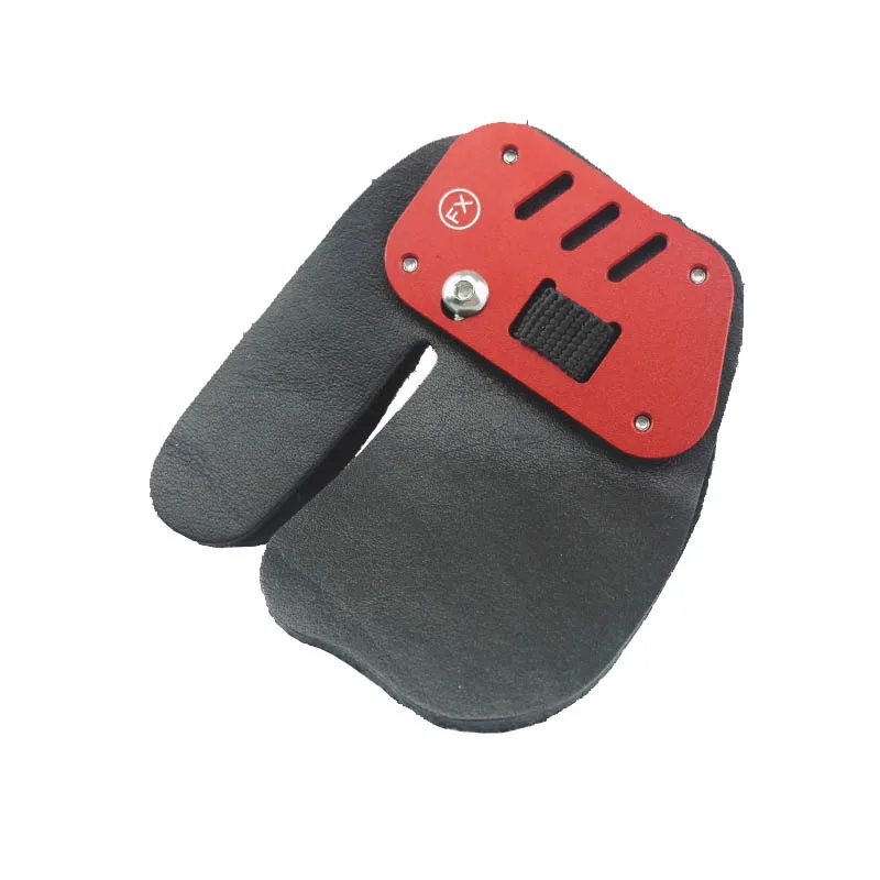 Protector de dedo para tiro con arco, guante de cuero, almohadilla protectora de aleación de aluminio, 1 ud. - imagen 4