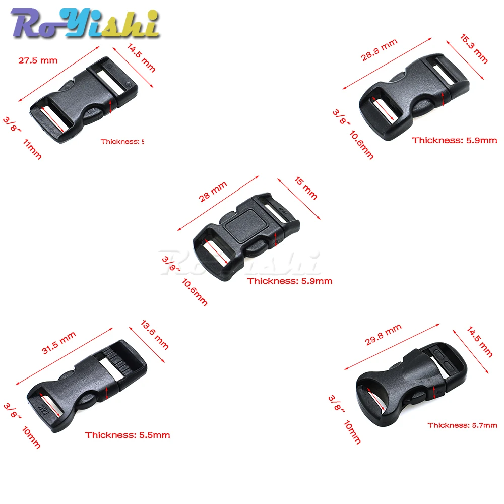 Mini hebillas de Liberación lateral contorneadas para pulsera Paracord/collares de gato, negro, 3/8 "(10mm) - imagen 2