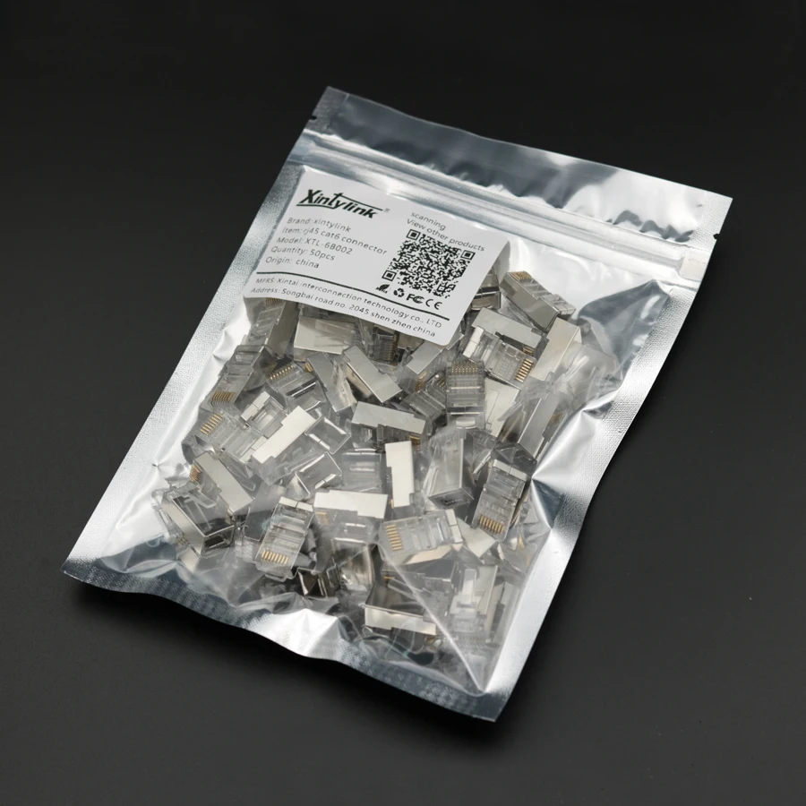 Xintylink-conector rj45 cat6, cable de red ethernet cat 6, enchufe 8p8c stp rg rj 45, conector macho lan blindado chapado en oro de 1,2mm - imagen 5