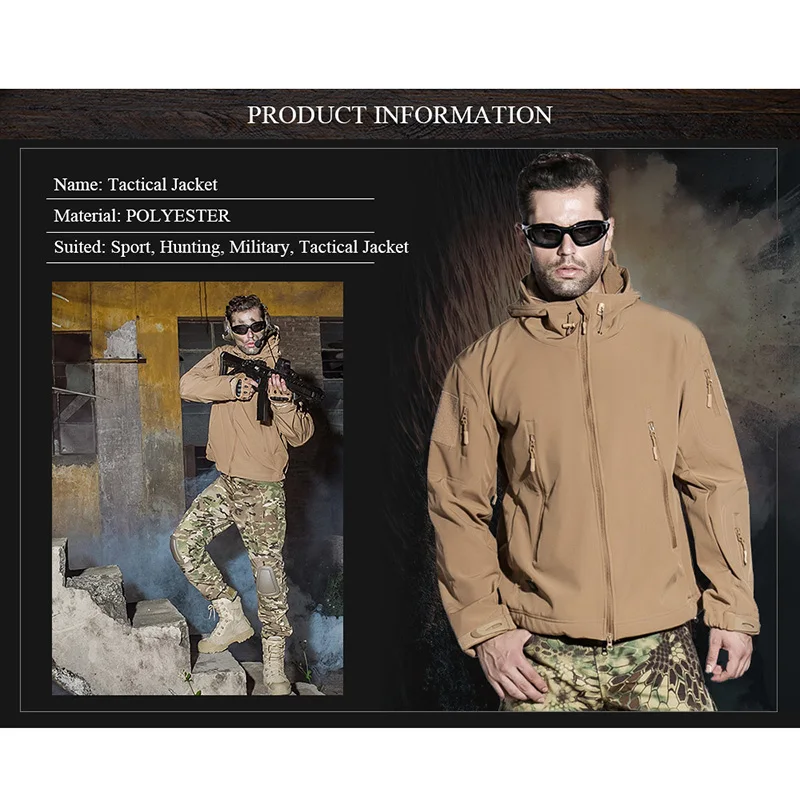 SINAIRSOFT-Chaqueta táctica militar para hombre, cortavientos impermeable para deportes al aire libre, Camuflaje, caza, Camping, senderismo - imagen 3