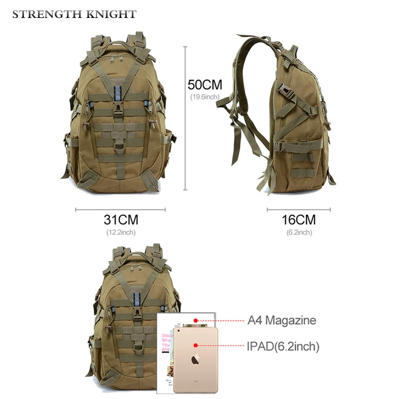 Senderismo, mochila de viaje todoterreno, mochila de senderismo táctica de camuflaje para deportes al aire libre, mochila para hombre, gran capacidad - imagen 3