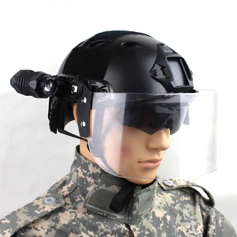 Máscara antidisturbios con lente transparente a prueba de viento para exteriores, máscara con riel guía para casco FAST MICH AF, protección facial especial CS Anti BB - imagen 4