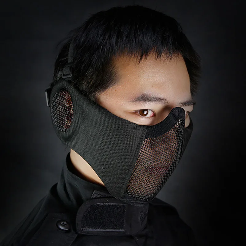 Protección ciclismo táctico caza máscara Metal acero malla media cara inferior Ma-sk con oreja - imagen 4