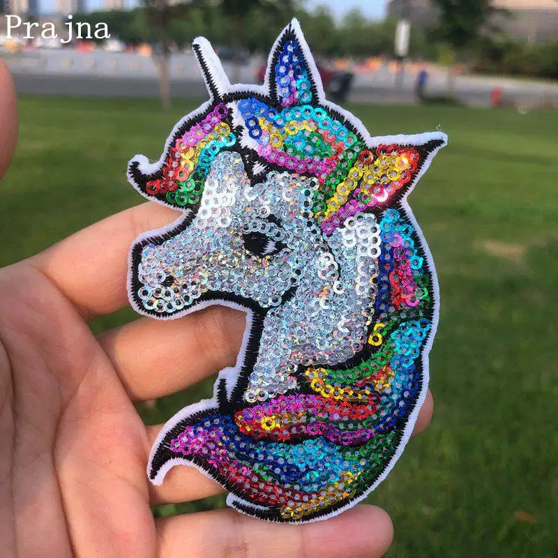 Prajna-Parches coloridos de unicornio para ropa, bordado a rayas de arcoíris, parches para planchar en la ropa, DIY para camisetas de niños, ropa - imagen 4
