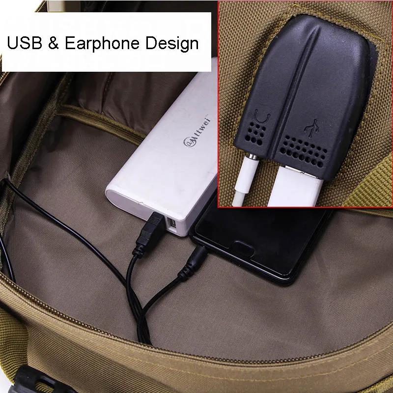 Mochila táctica de 35L para hombre, bolsa militar de camuflaje para acampar, senderismo, viaje, montañismo, deportes al aire libre, bolso de hombro USB - imagen 5