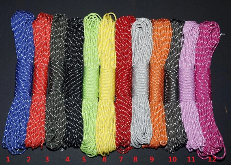 1 Uds 100FT Material reflectante 7 núcleos cuerda de paracaídas reflectante cordón Paracord para hebillas pulsera 12 colores - imagen 2