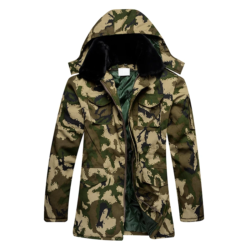 Abrigo de camuflaje de algodón grueso para hombre, chaqueta impermeable térmica para exteriores, con capucha de talla grande, chaleco con forro desmontable - imagen 3