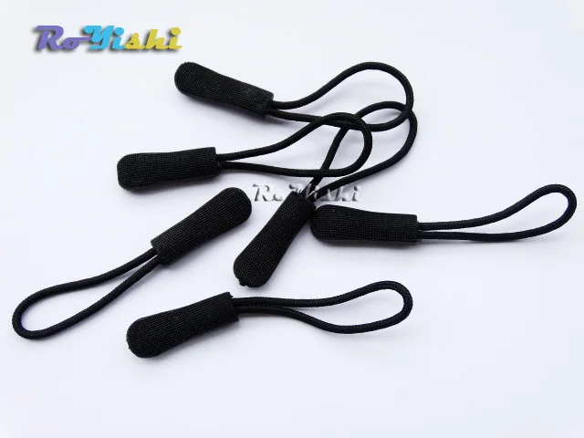 Tiradores de cremallera con extremos de cuerda, hebilla de Clip de cremallera negra para accesorios de Paracord/mochila/ropa, 50 unids/paquete - imagen 4