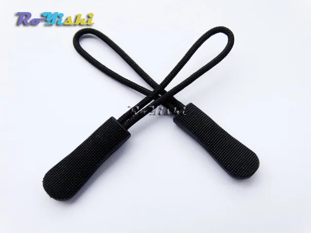 Tiradores de cremallera con extremos de cuerda, hebilla de Clip de cremallera negra para accesorios de Paracord/mochila/ropa, 50 unids/paquete