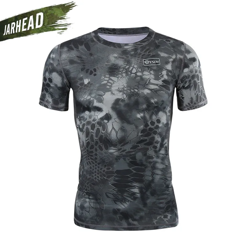 Camiseta de camuflaje militar para hombre, camisa de manga corta de secado rápido para combate táctico del ejército al aire libre, cuello redondo, Verano - imagen 2