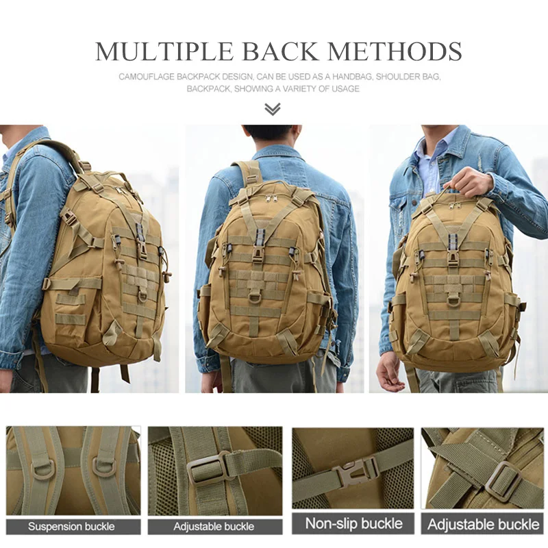 Senderismo, mochila de viaje todoterreno, mochila de senderismo táctica de camuflaje para deportes al aire libre, mochila para hombre, gran capacidad - imagen 5