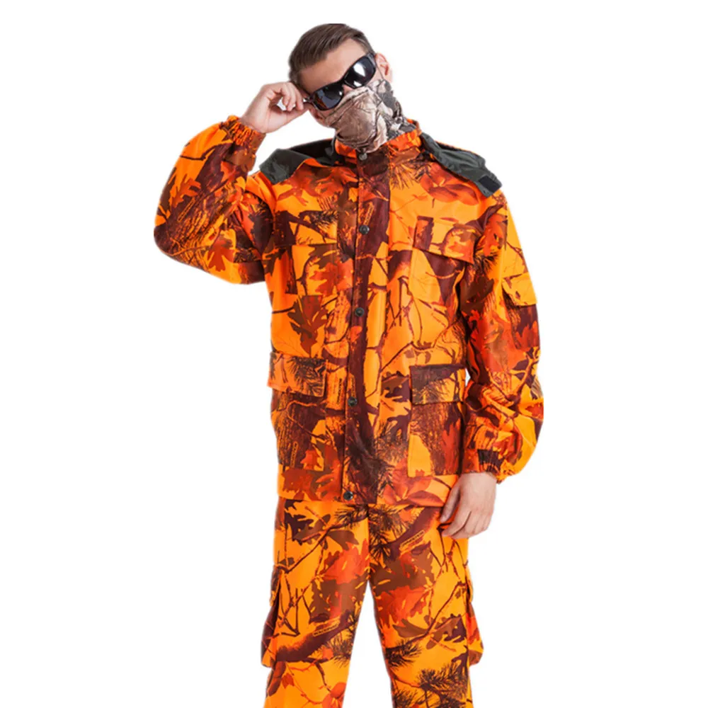 Traje de pesca de camuflaje biónico naranja Blaze para hombre al aire libre, chaqueta de tiro táctico de escalada impermeable al viento, pantalones - imagen 3