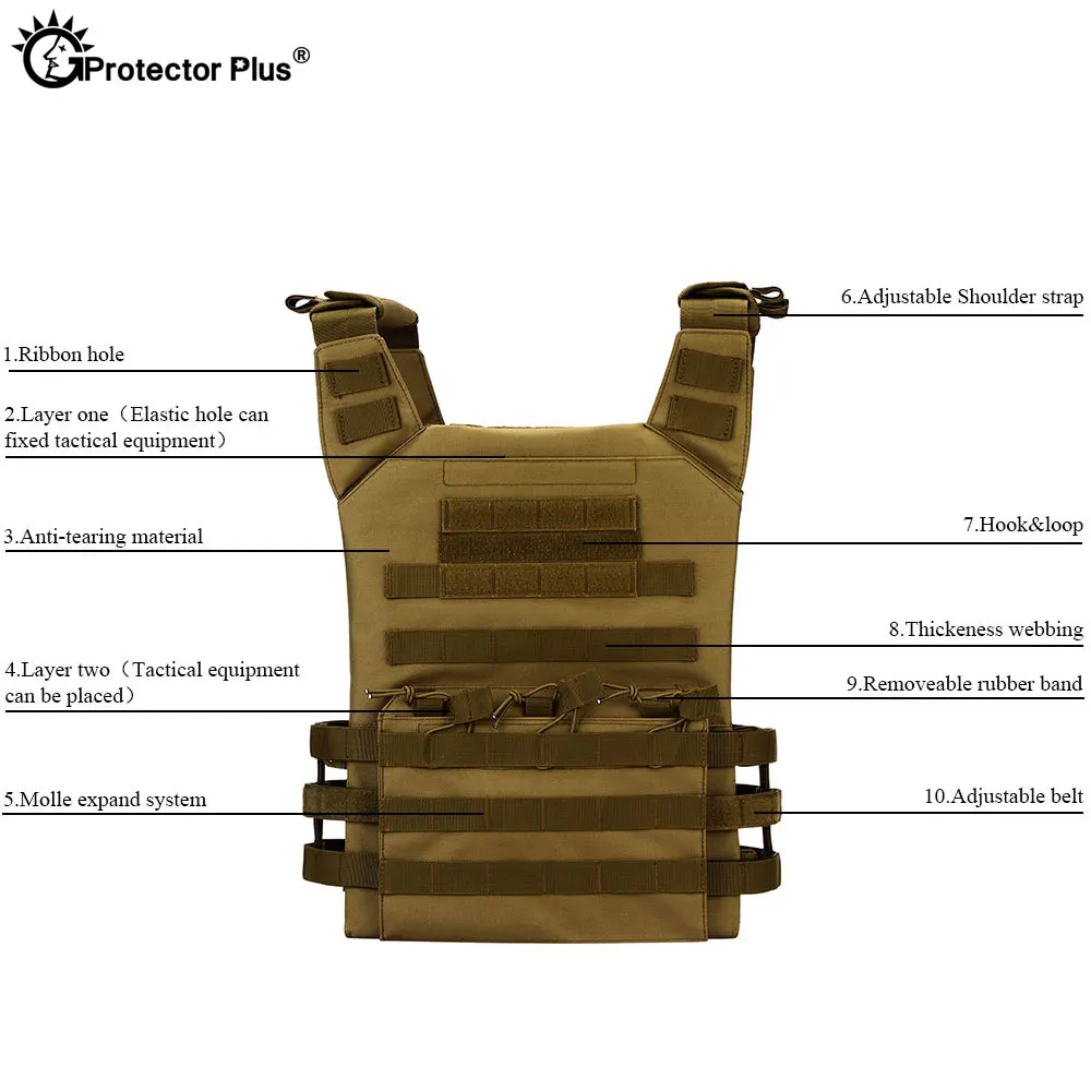 Chaleco táctico JPC Camo, bolsas militares MOLLE, armadura ajustable, chaleco anfibio para exteriores, pesca y caza CS - imagen 3