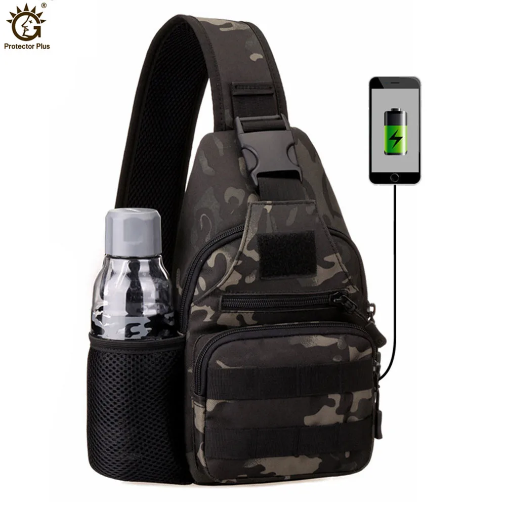 Bolsa de pecho táctica para senderismo, funda para botella de agua, bolsa de pecho para deportes de ciclismo, mochila de un solo hombro, bolsa de pecho con carga USB, Leisu