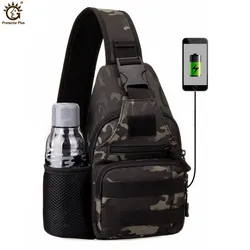 Bolsa de pecho táctica para senderismo, funda para botella de agua, bolsa de pecho para deportes de ciclismo, mochila de un solo hombro, bolsa de pecho con carga USB, Leisu